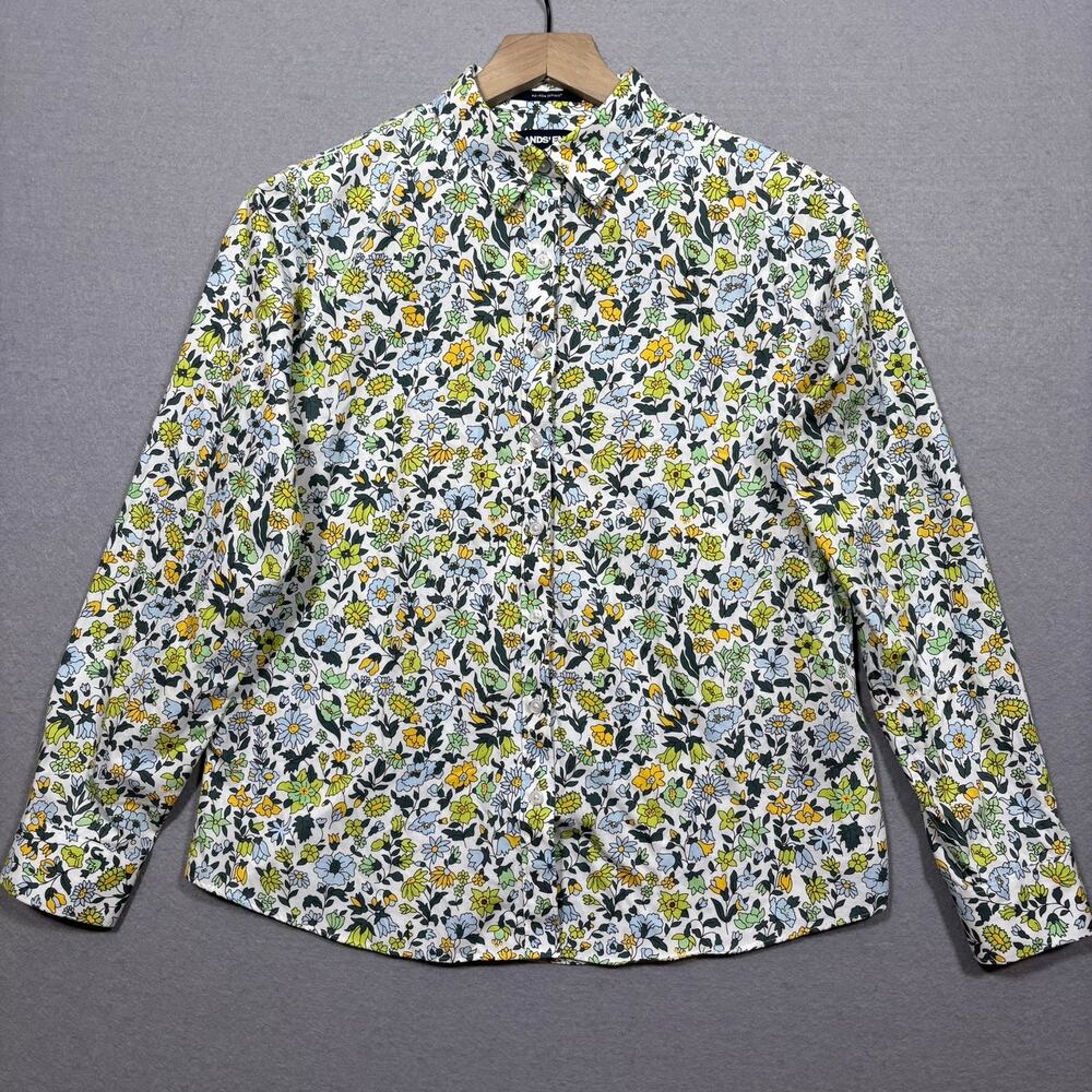 Lands' End Blouse 6P Floral Print Long Sleeve Cotton Garden Cottagecore - Picture 2 of 7
